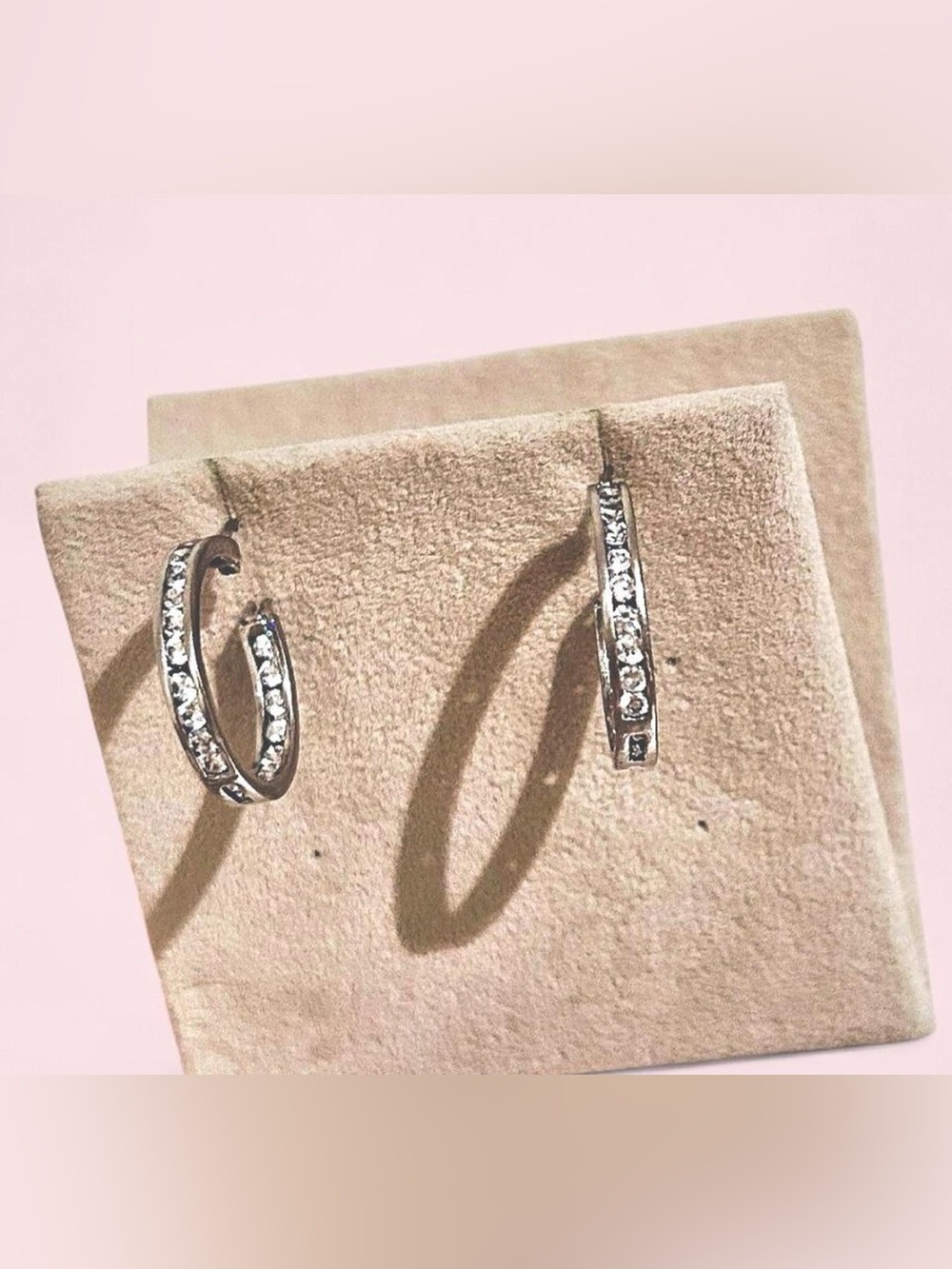 Sterling Silver & CZ Dainty Eternity Hoop Earrings (Vtg)